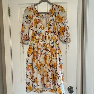 A&F Floral Emerson Poplin Puff Sleeve Babydoll Mini Dress